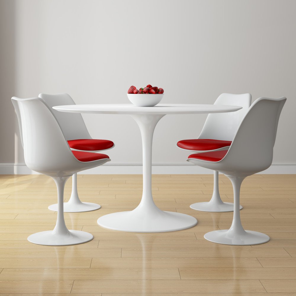 Red and White Upholstered Faux Leather Dining Side Chair