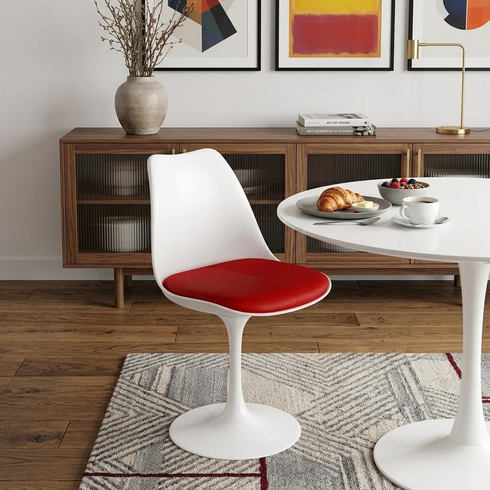 Red and White Upholstered Faux Leather Dining Side Chair