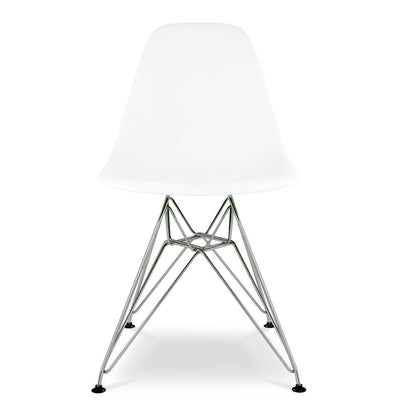 White and Silver Steel Dining Side Chair