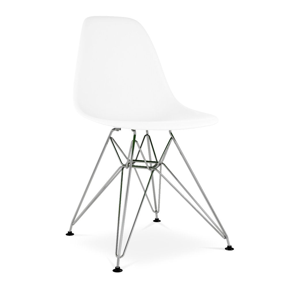 White and Silver Steel Dining Side Chair