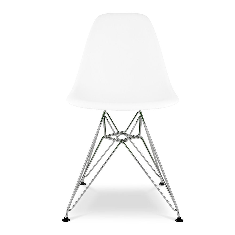 White and Silver Steel Dining Side Chair