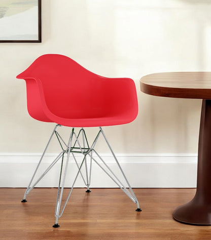 Red and Silver Dining Arm Chair