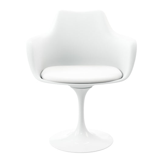 White Upholstered Faux Leather Dining Arm Chair