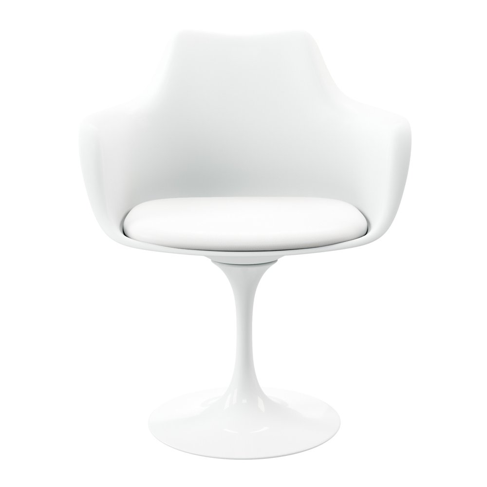 White Upholstered Faux Leather Dining Arm Chair