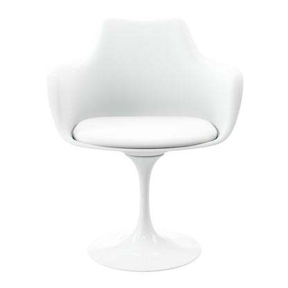 White Upholstered Faux Leather Dining Arm Chair