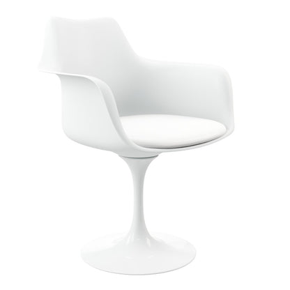White Upholstered Faux Leather Dining Arm Chair