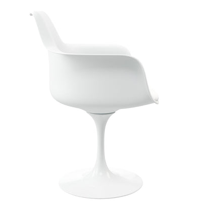 White Upholstered Faux Leather Dining Arm Chair