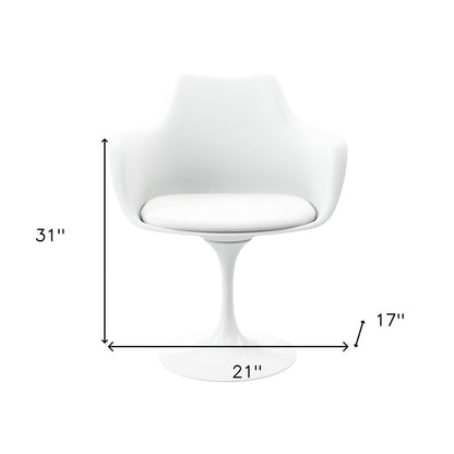 White Upholstered Faux Leather Dining Arm Chair