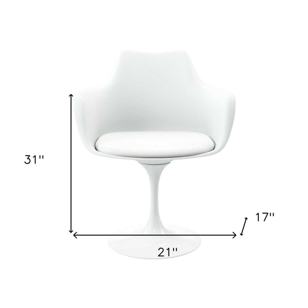 White Upholstered Faux Leather Dining Arm Chair