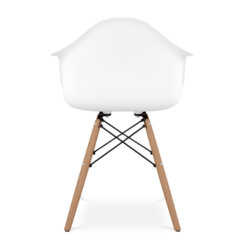 White And Natural Heavy Duty Plastic And Solid Wood Dining Arm Chair