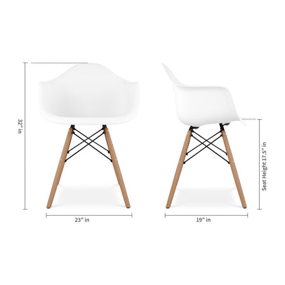 White And Natural Heavy Duty Plastic And Solid Wood Dining Arm Chair