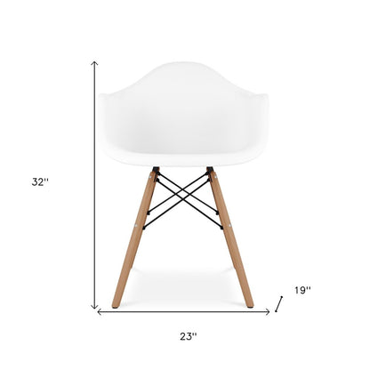 White And Natural Heavy Duty Plastic And Solid Wood Dining Arm Chair