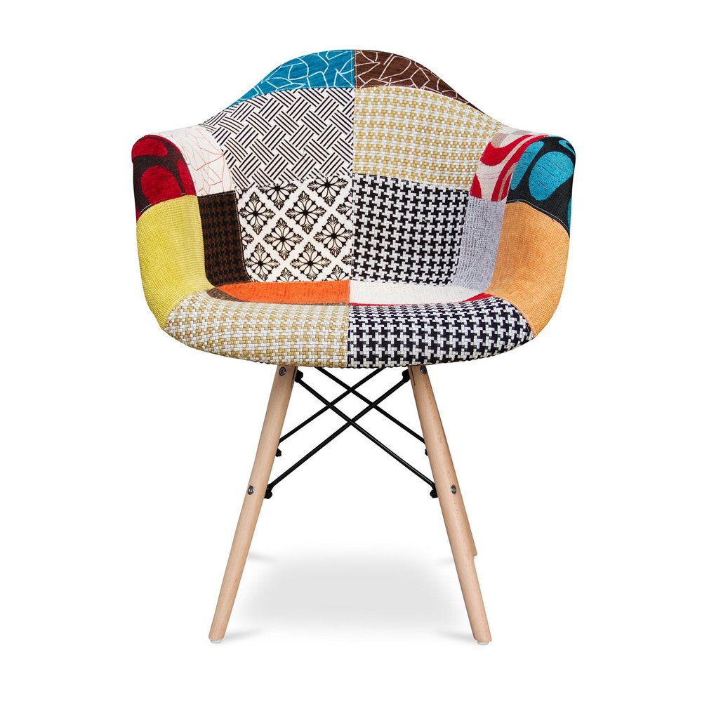 Rainbow and Natural Upholstered Fabric Dining Arm Chair