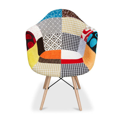 Rainbow and Natural Upholstered Fabric Dining Arm Chair