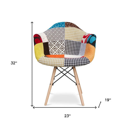 Rainbow and Natural Upholstered Fabric Dining Arm Chair