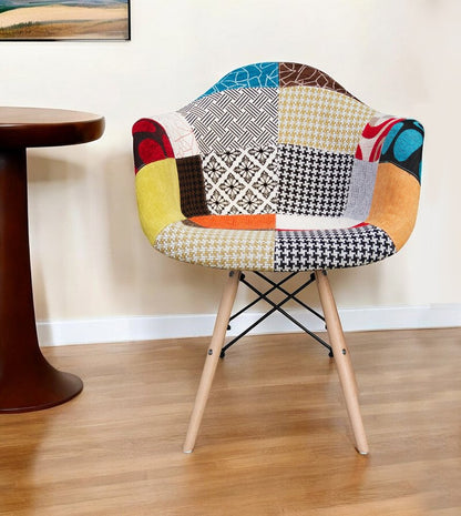 Rainbow and Natural Upholstered Fabric Dining Arm Chair