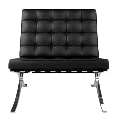 32" Black and Silver Italian Leather Tufted Lounge Chair