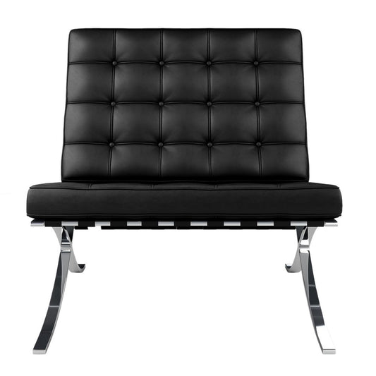32" Black and Silver Italian Leather Tufted Lounge Chair