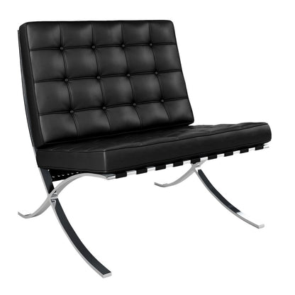32" Black and Silver Italian Leather Tufted Lounge Chair