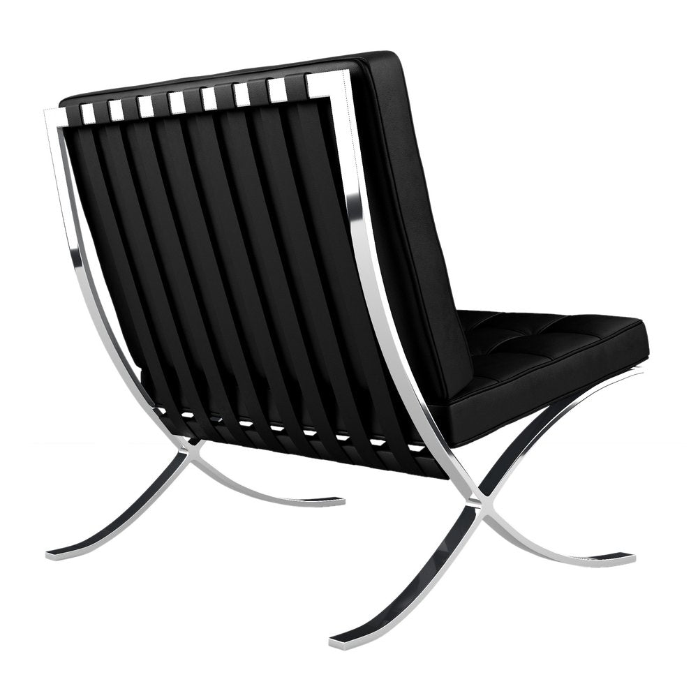 32" Black and Silver Italian Leather Tufted Lounge Chair