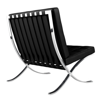 32" Black and Silver Italian Leather Tufted Lounge Chair