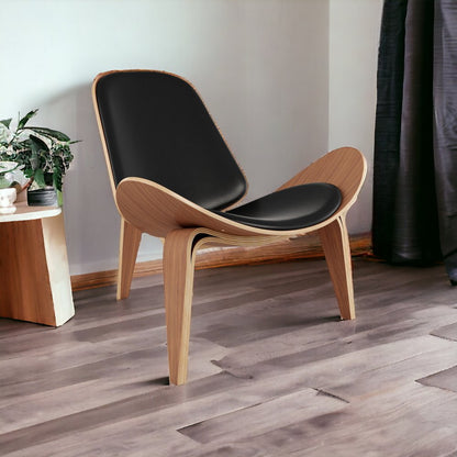 36" Black and Brown Genuine Leather Lounge Chair