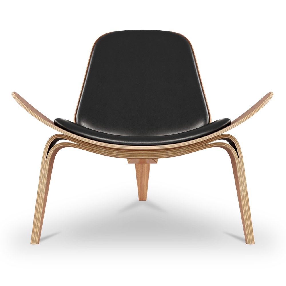 36" Black and Brown Genuine Leather Lounge Chair