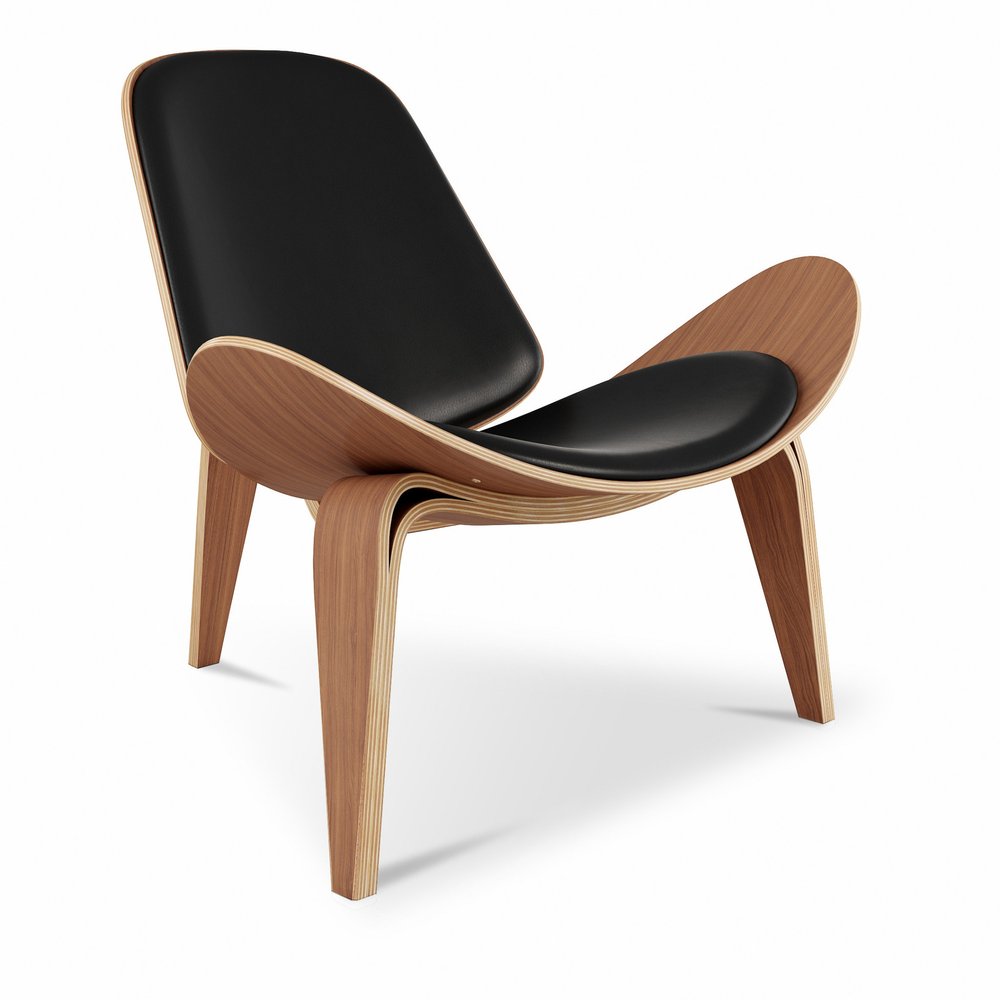 36" Black and Brown Genuine Leather Lounge Chair
