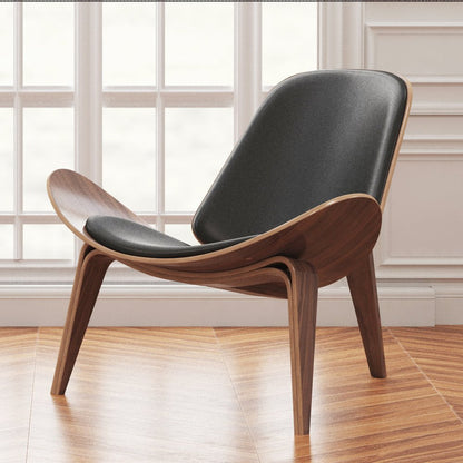 36" Black and Brown Genuine Leather Lounge Chair