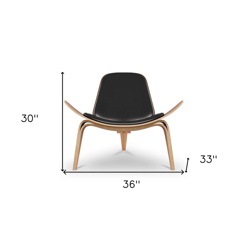 36" Black and Brown Genuine Leather Lounge Chair