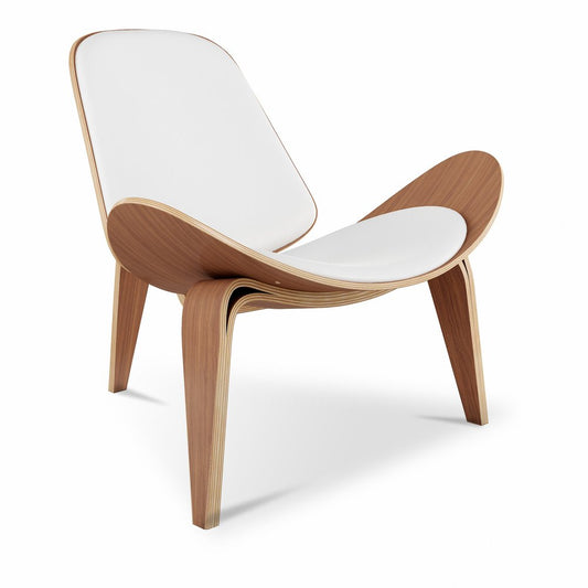 36" White and Brown Genuine Leather Lounge Chair