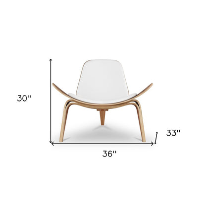 36" White and Brown Genuine Leather Lounge Chair