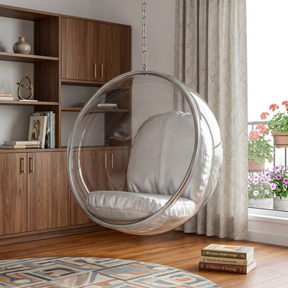 42" Silver Faux Leather Balloon Chair