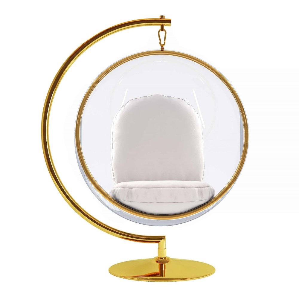 42" White and Gold Faux Leather Balloon Chair