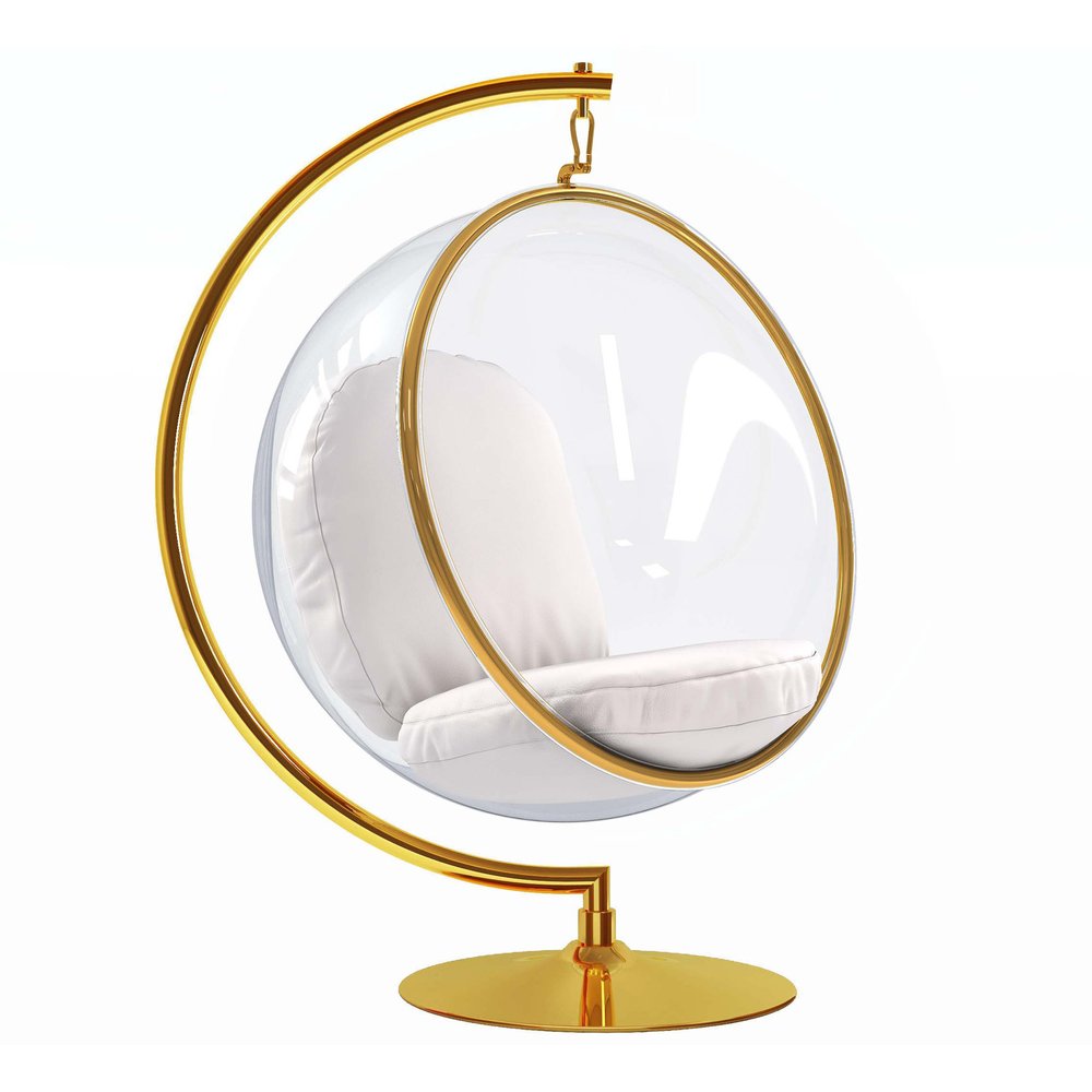 42" White and Gold Faux Leather Balloon Chair