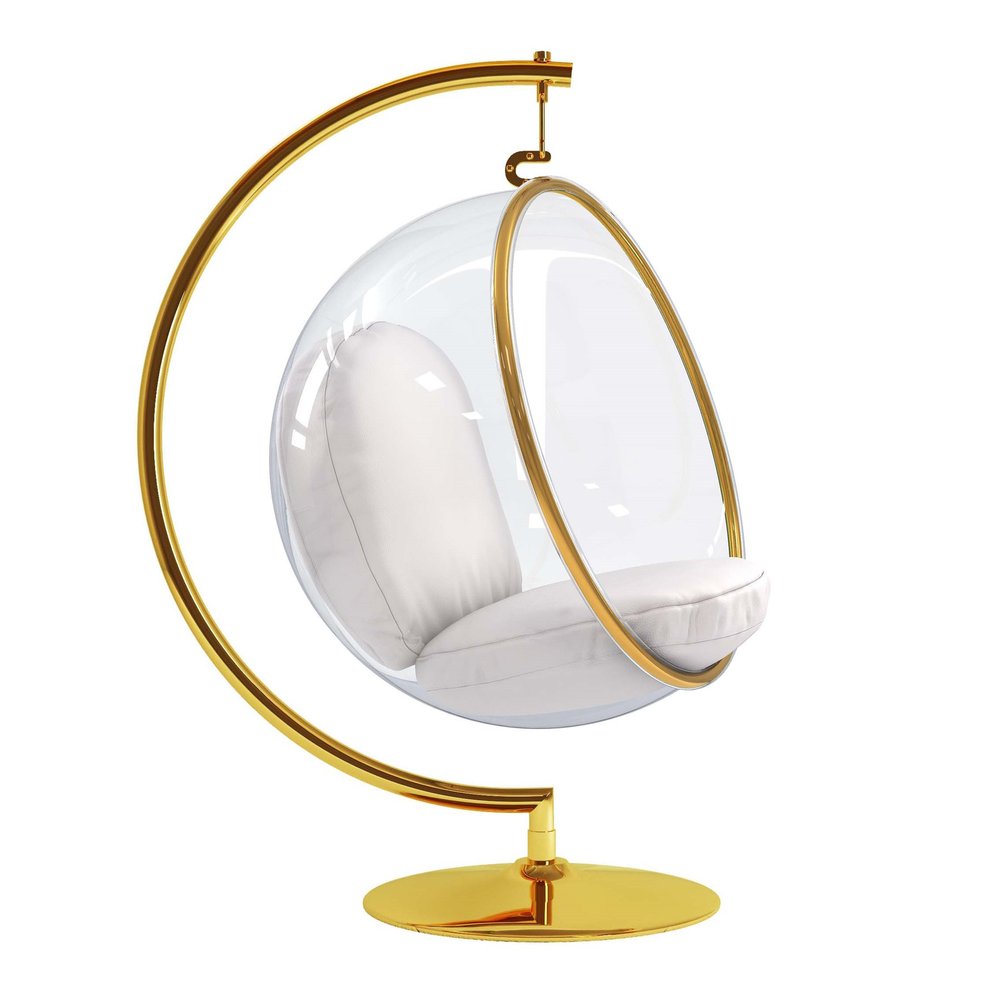42" White and Gold Faux Leather Balloon Chair