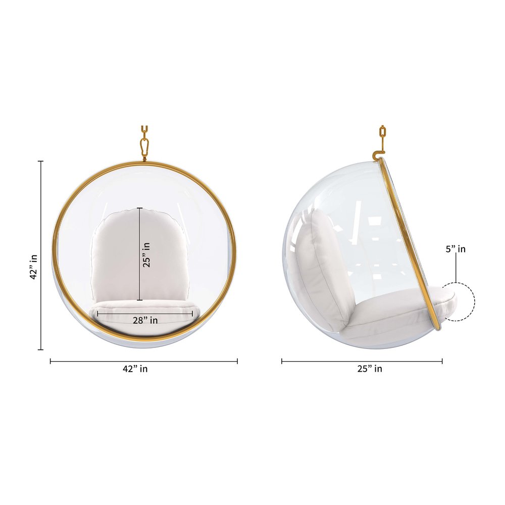 42" White and Gold Faux Leather Balloon Chair