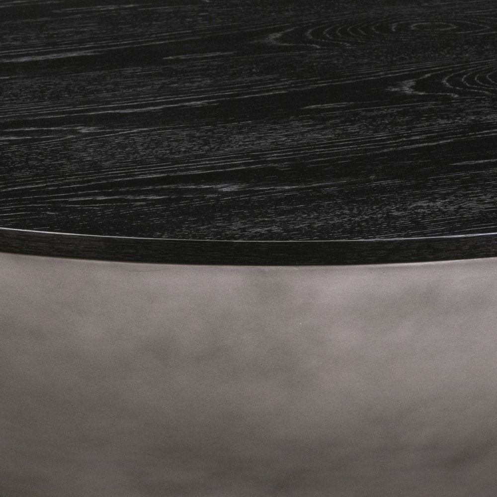 48" Black And Gray Solid Wood And Concrete Round Coffee Table
