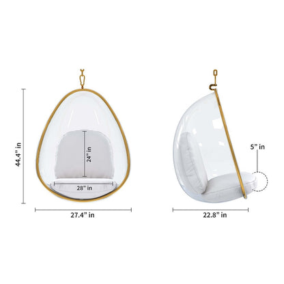 28" White and Gold Faux Leather Balloon Chair