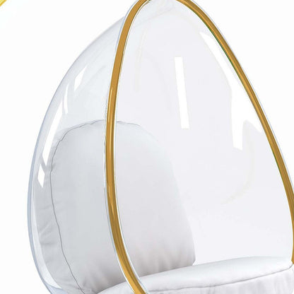 28" White and Gold Faux Leather Balloon Chair