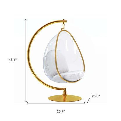 28" White and Gold Faux Leather Balloon Chair