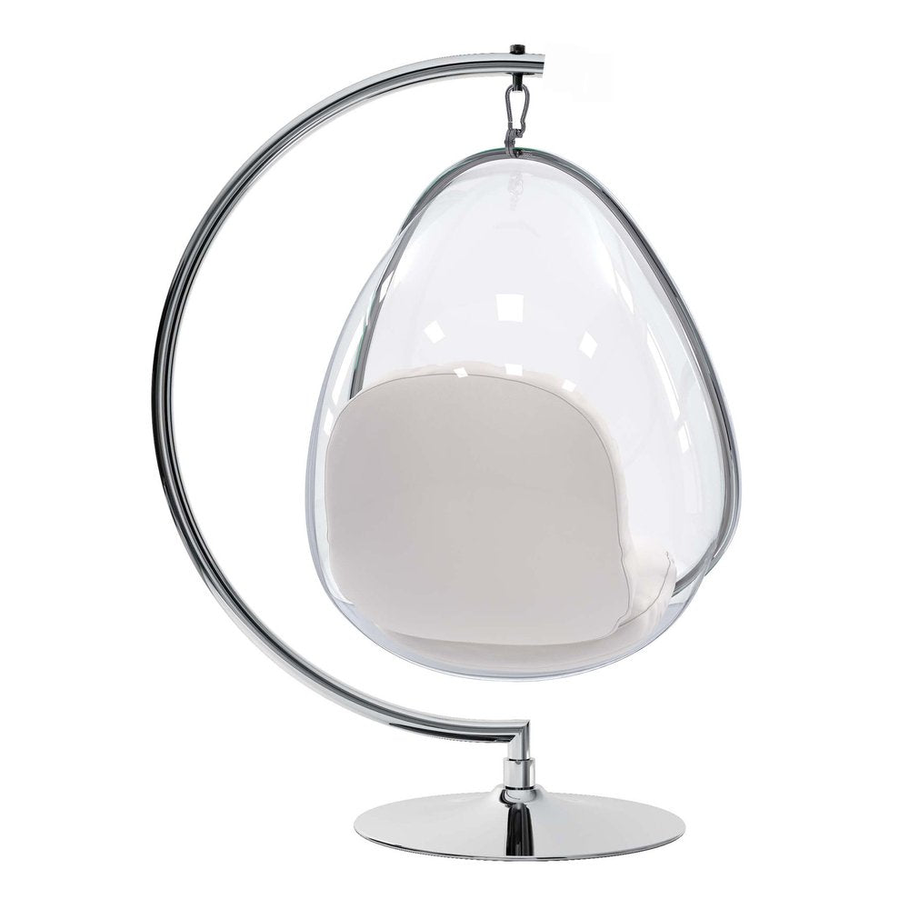 28" White and Silver Faux Leather Balloon Chair
