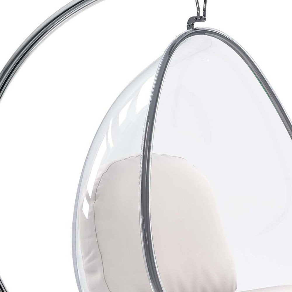 28" White and Silver Faux Leather Balloon Chair