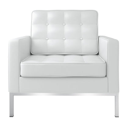 31" White and Silver Italian Leather Tufted Club Chair