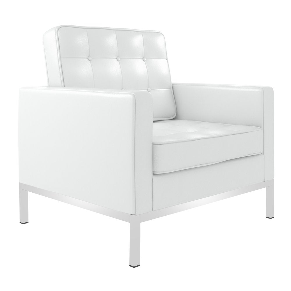 31" White and Silver Italian Leather Tufted Club Chair