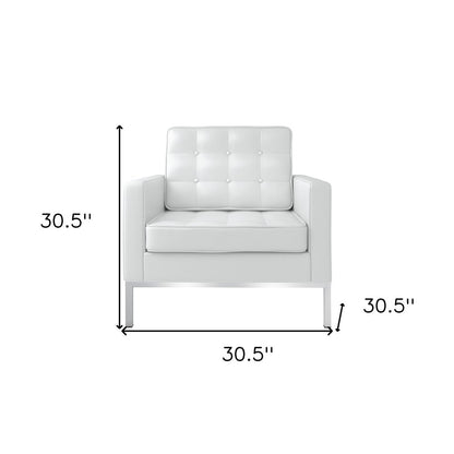 31" White and Silver Italian Leather Tufted Club Chair