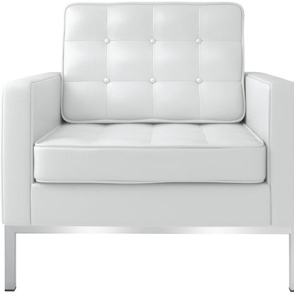 31" White and Silver Italian Leather Tufted Club Chair