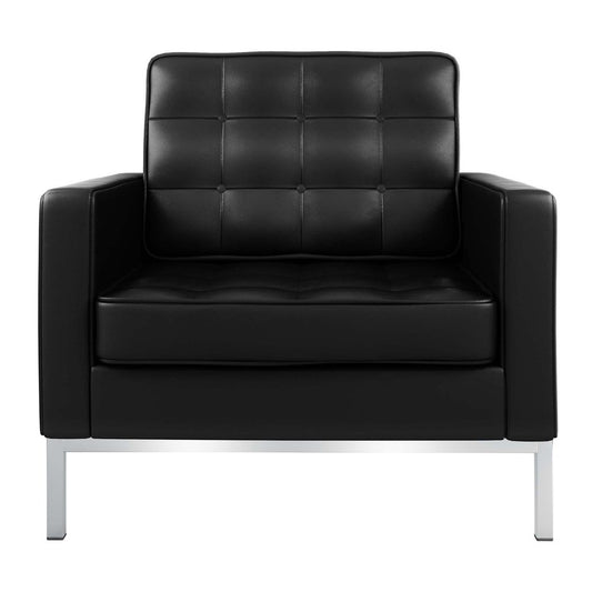 31" Black and Silver Italian Leather Tufted Club Chair