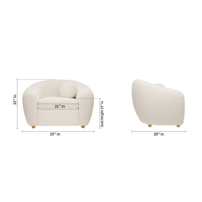 39" White and Natural Boucle Arm Chair