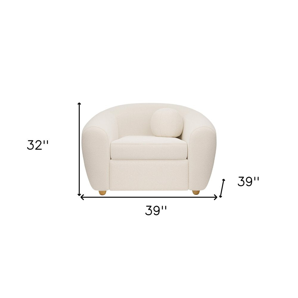 39" White and Natural Boucle Arm Chair